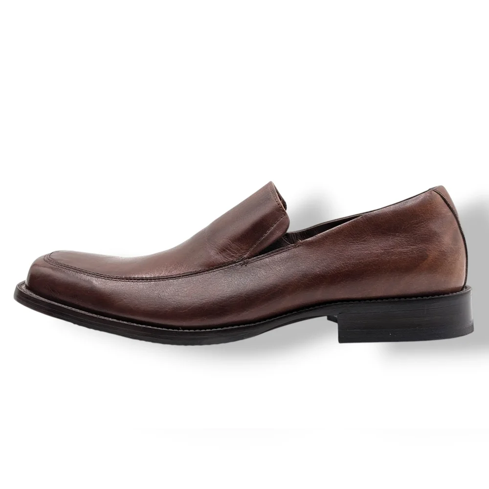 Johnston & Murphy Size 10.5M Classic Brown Genuine Leather Loafers Elastic Gore